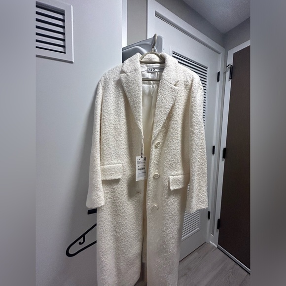 Zara STRAIGHT CUT WOOL BLEND COAT. Ecru. - Picture 13 of 13